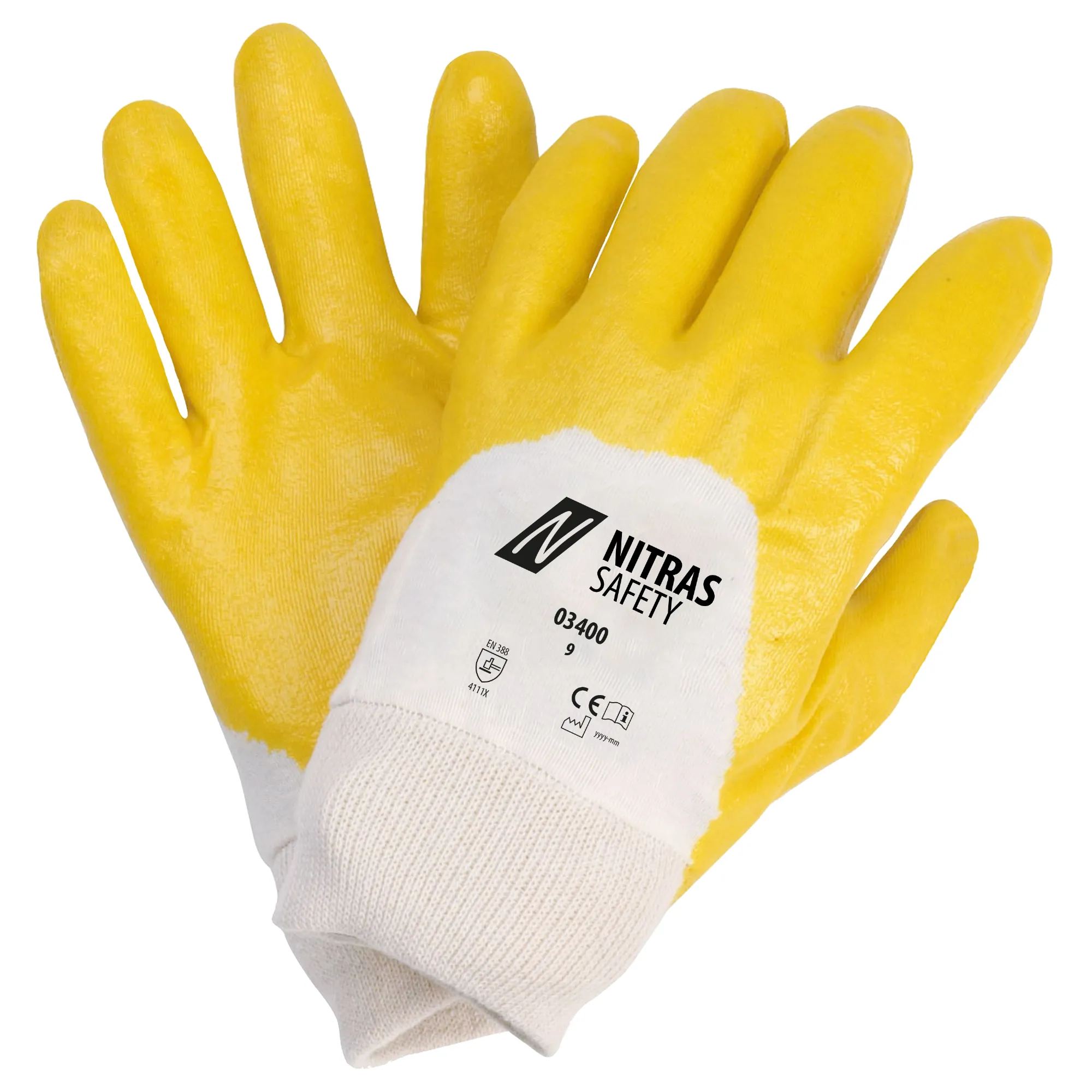 Nitril-Handschuh gelb, teilbeschichtet, Nitras Safety 03400